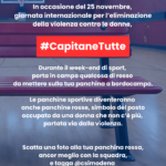#CapitaneTutte, per la Giornata internazionale per l’eliminazione della violenza contro le donne trasforma la tua panchina in una panchina rossa